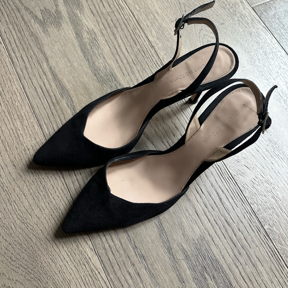 Stuart Weitzman Black Suede Slingback Heels